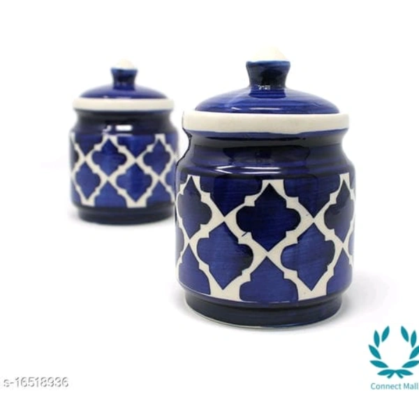 Handcrafted Morrocon Ceramic Achar Pickle Jar/Barni with Lid   - Blue, Ceramic